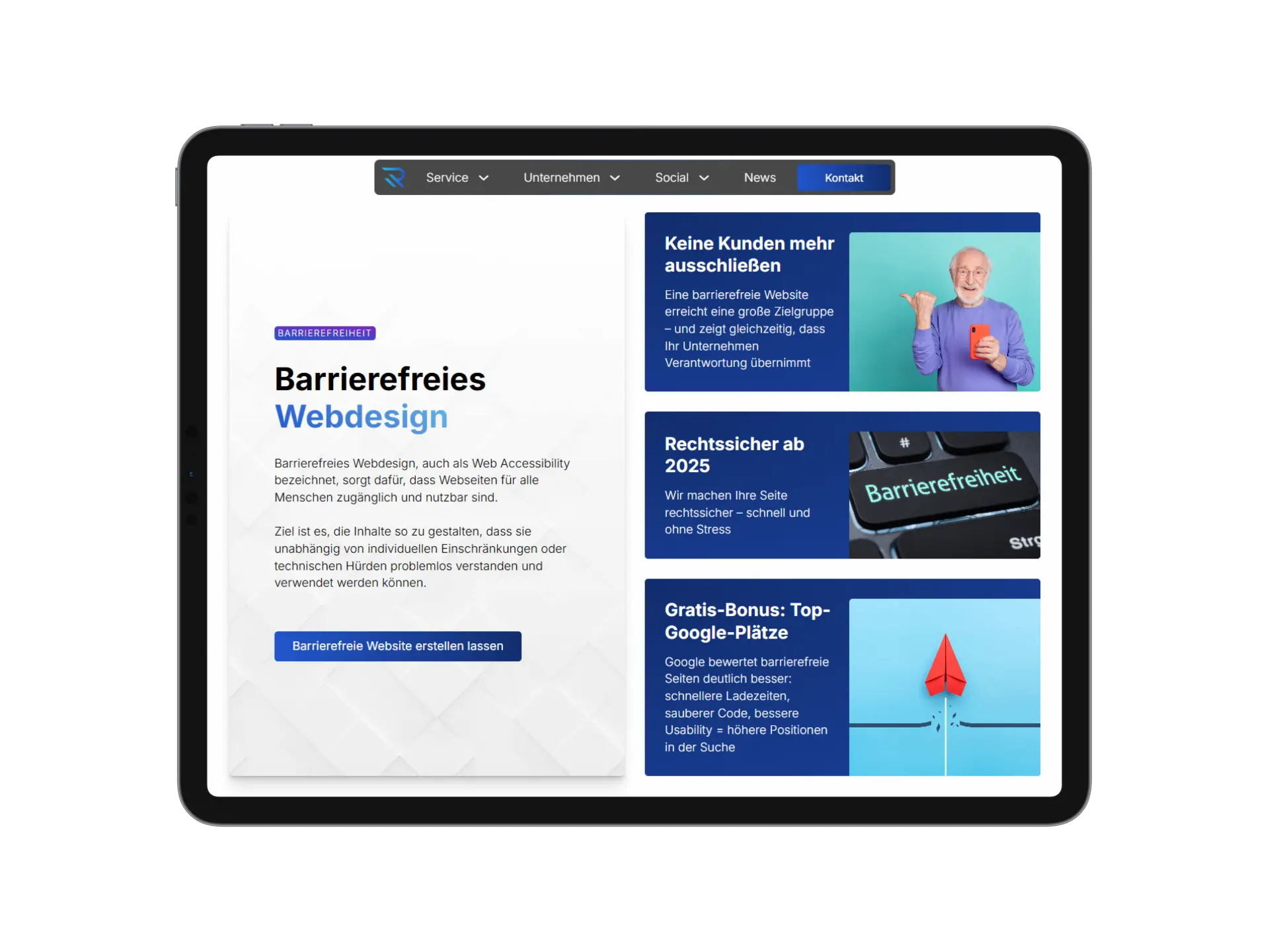 Barrierefreies Webdesign iPad Mockup