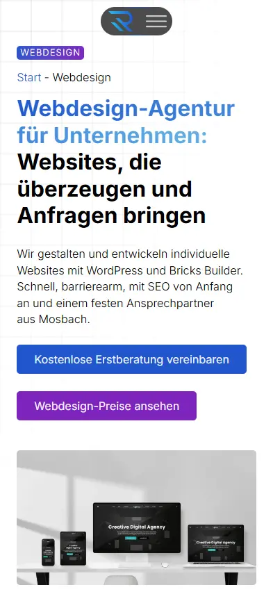 Website Roland Kohler Designmöbel auf dem Smartphone